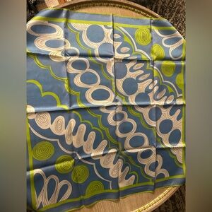 1960s Vintage Primstyle Italian  Green and Light blue scarf.26”X 26”. Excellent